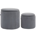 Round Set of 2 Corduroy Storage Ottoman 40 x 41 x 30cm - Light Grey - 1