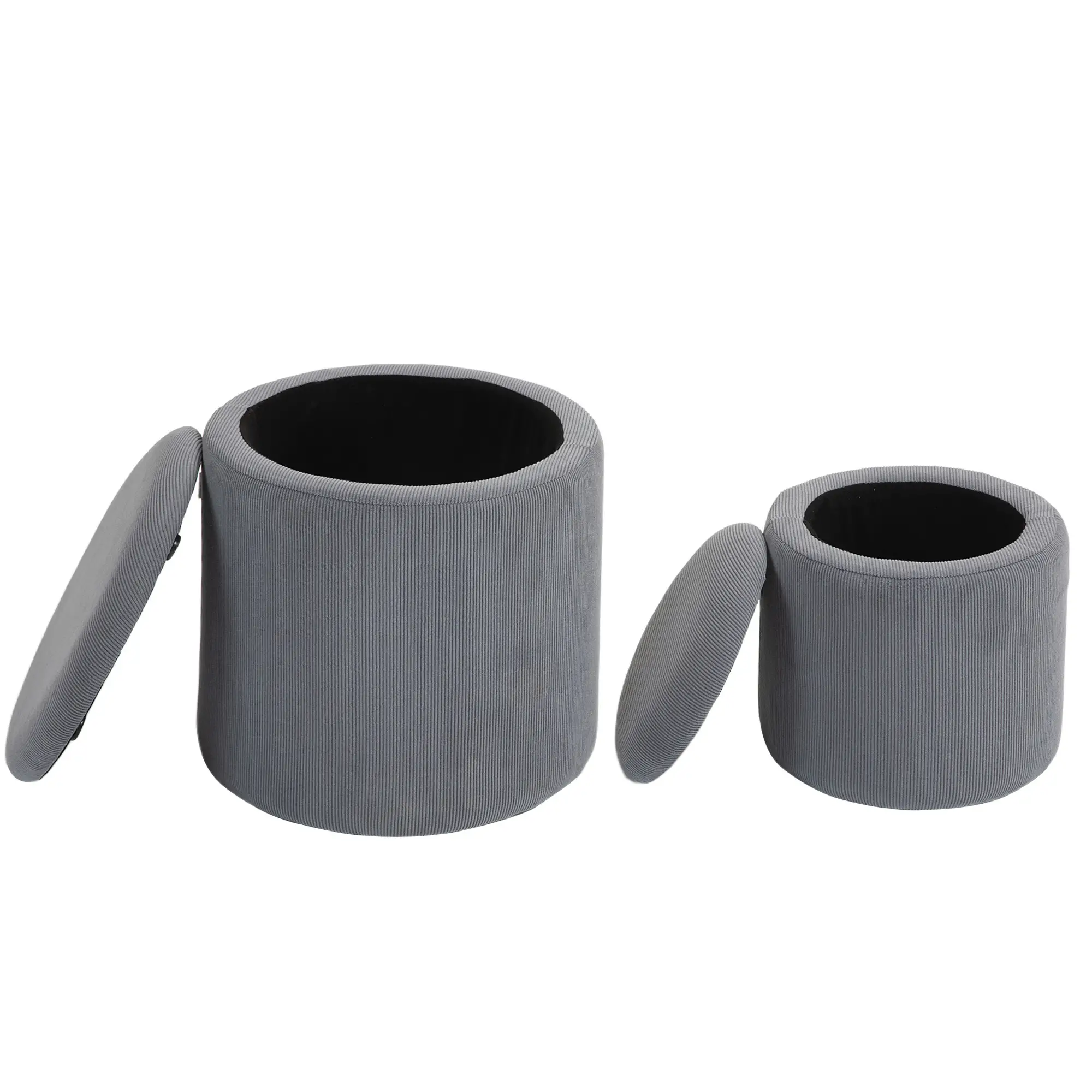 Round Set of 2 Corduroy Storage Ottoman 40 x 41 x 30cm - Light Grey - 11