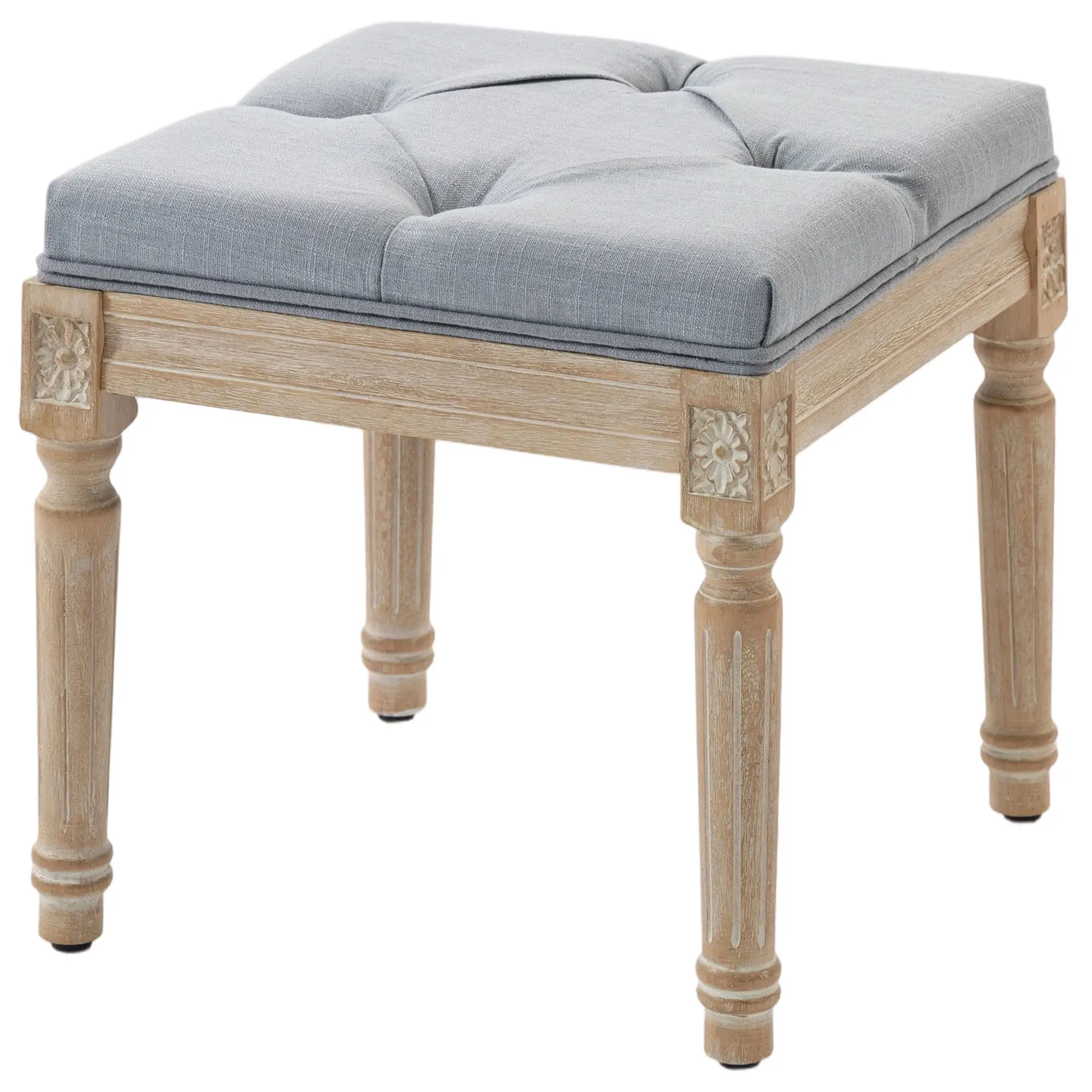 Square Linen Footstool 40 x 40 x 43cm, Light Grey, Cream White - Light Grey, Cream White - 11