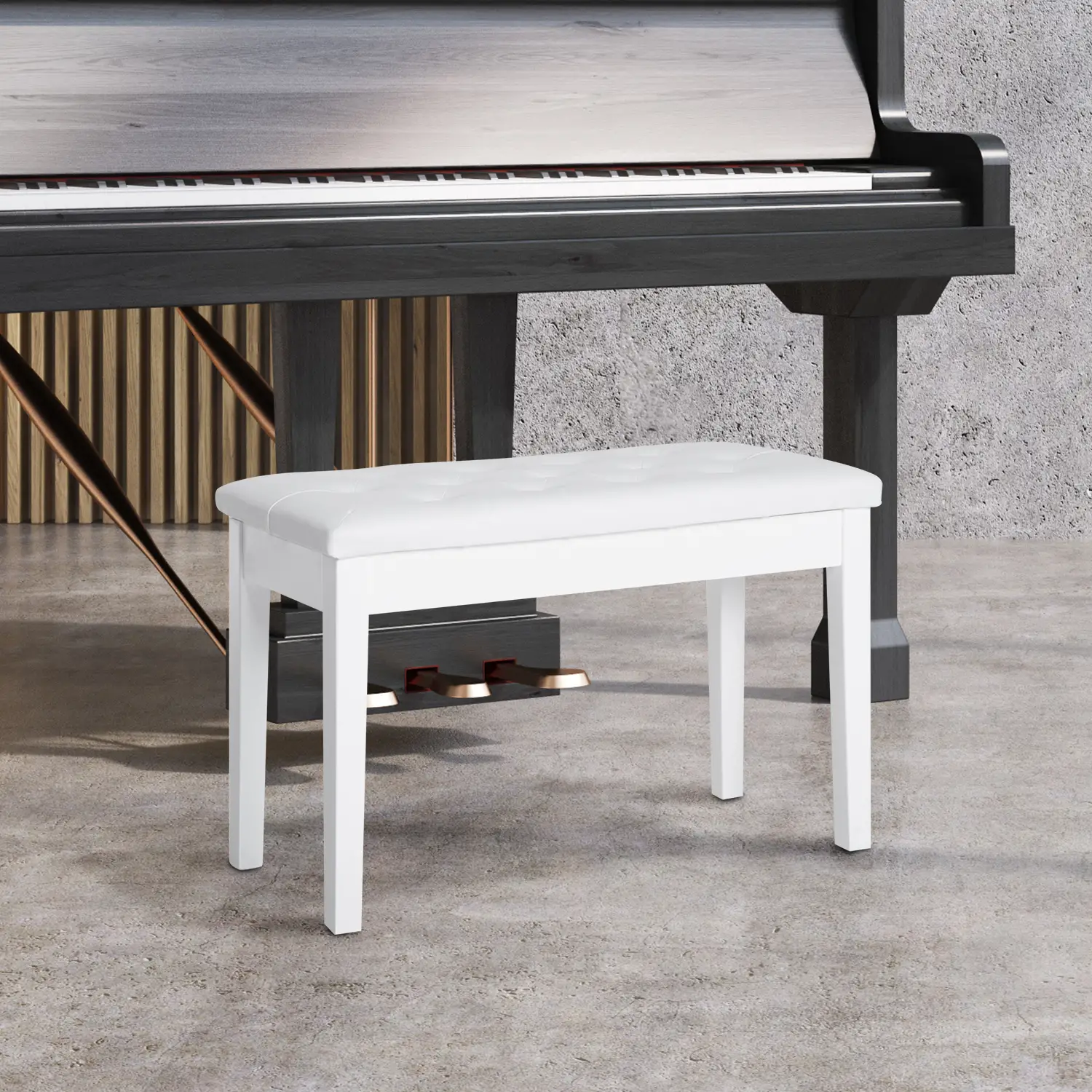 Faux Leather Storage Piano Stool 76 x 36 x 50cm - White - 2