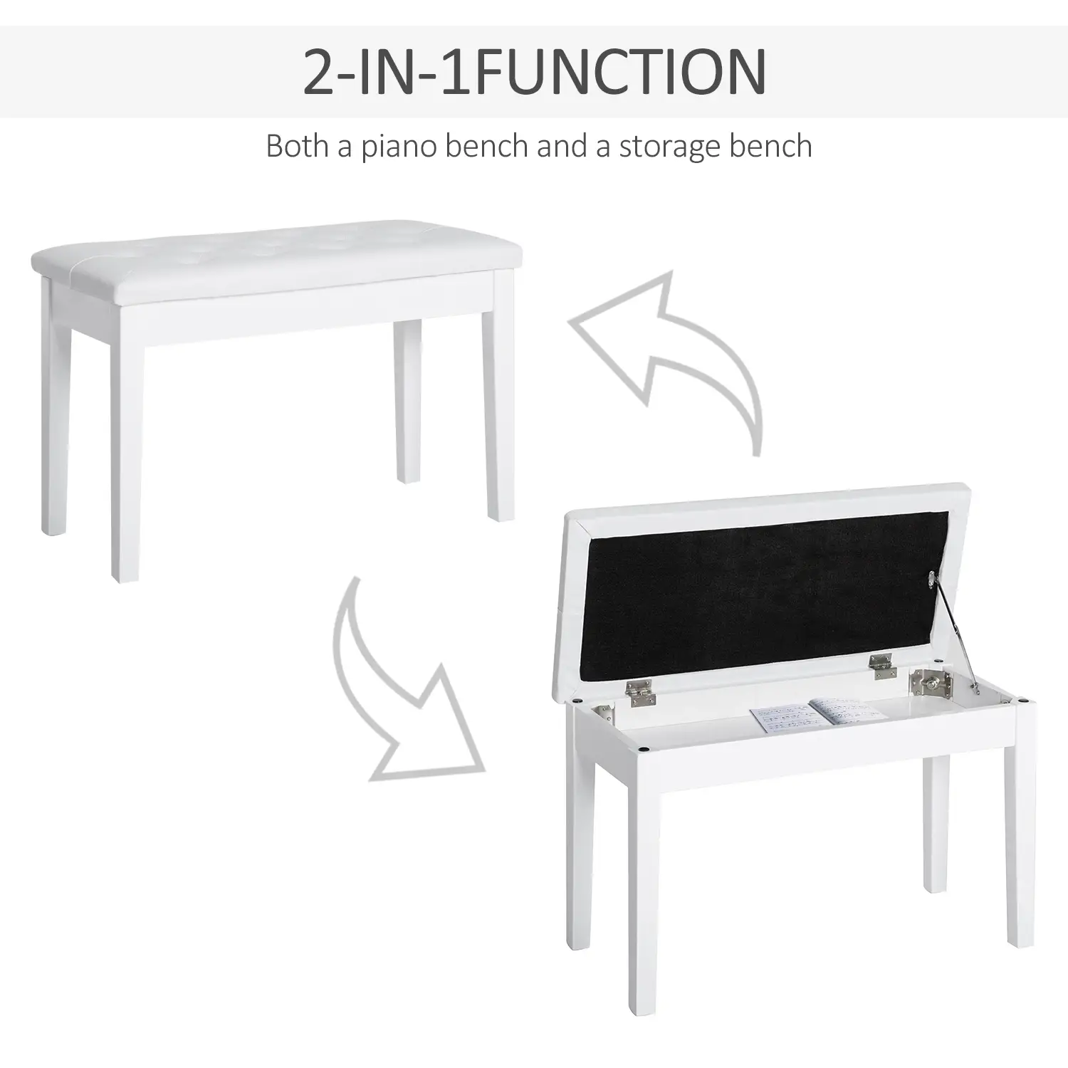 Faux Leather Storage Piano Stool 76 x 36 x 50cm - White - 4
