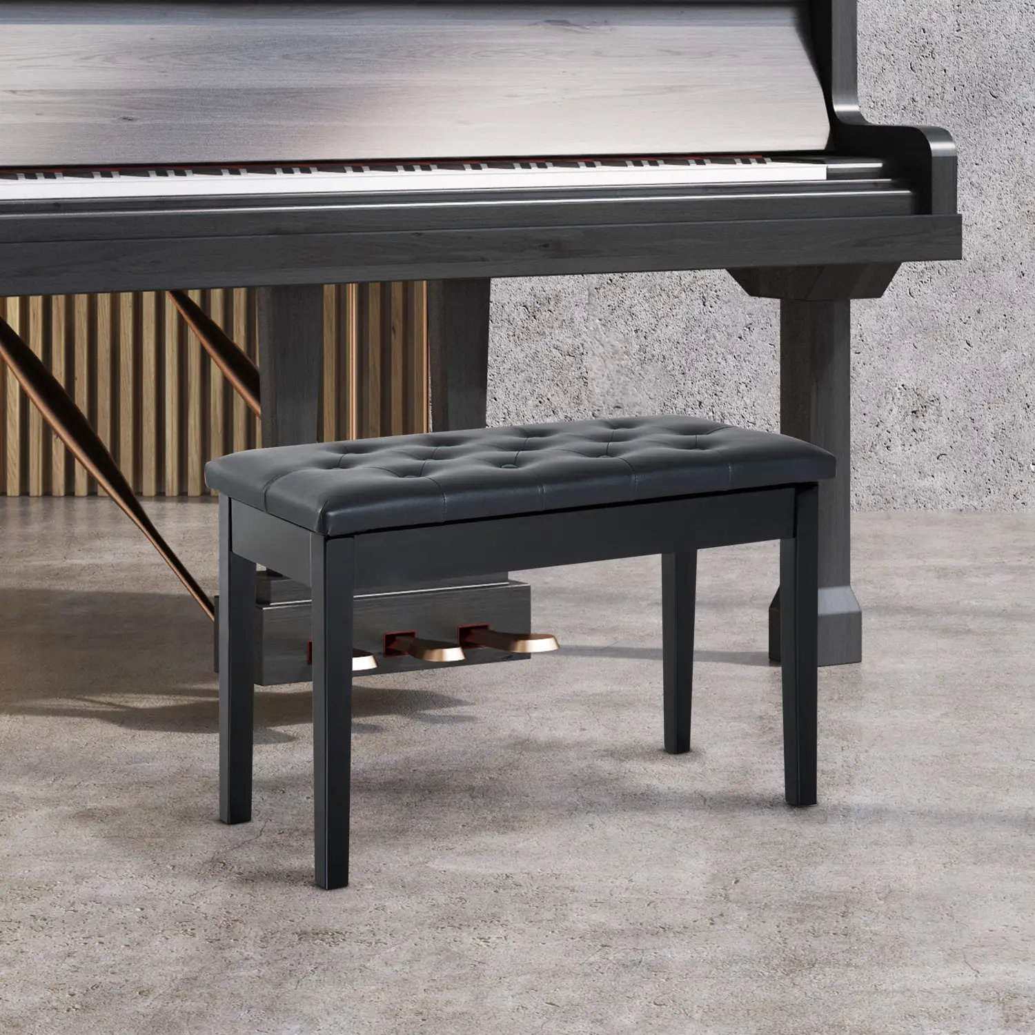 Faux Leather Storage Piano Stool 76 x 36 x 50cm - Black - 2