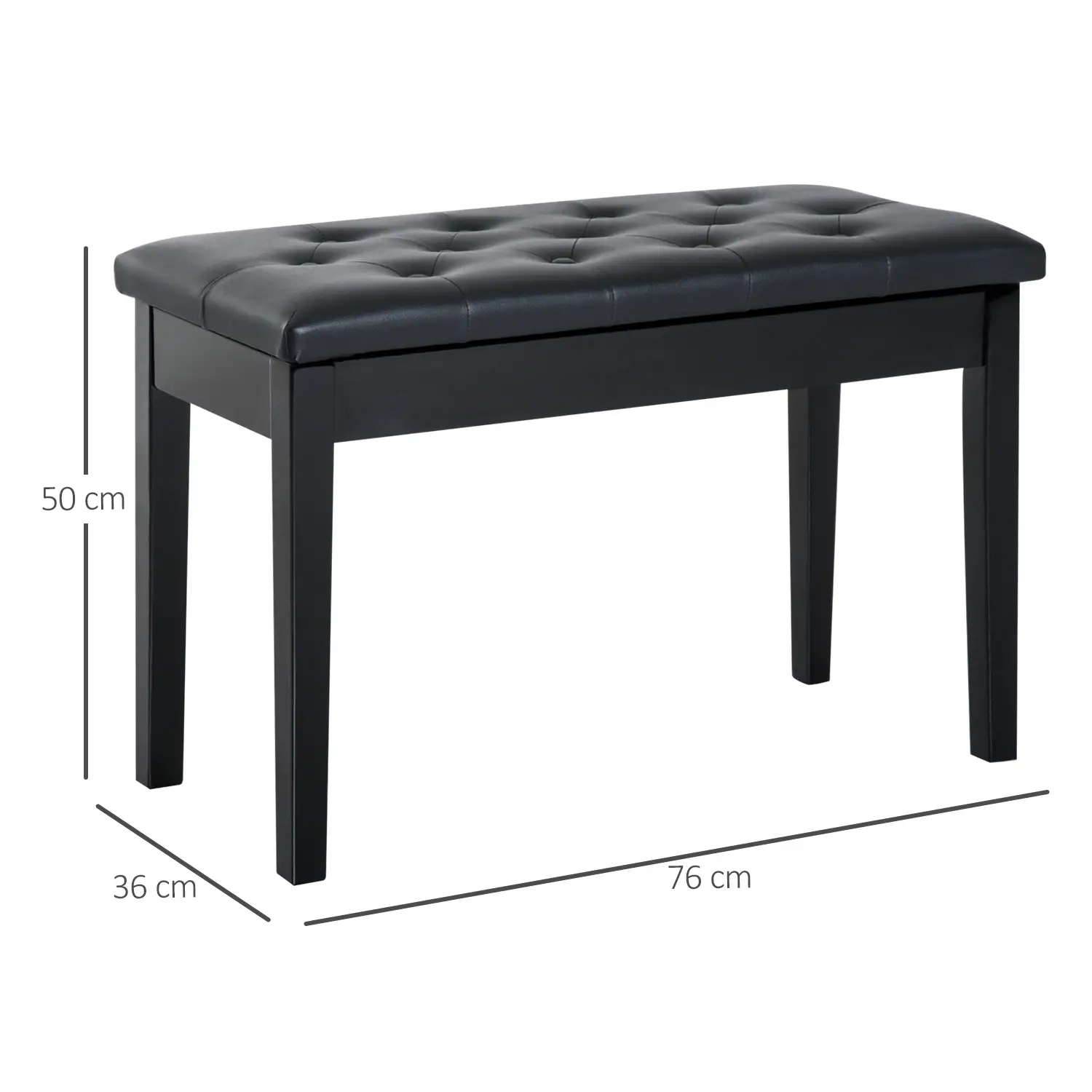Faux Leather Storage Piano Stool 76 x 36 x 50cm - Black - 3