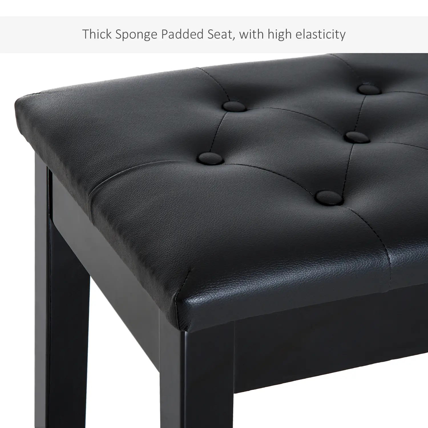 Faux Leather Storage Piano Stool 76 x 36 x 50cm - Black - 5