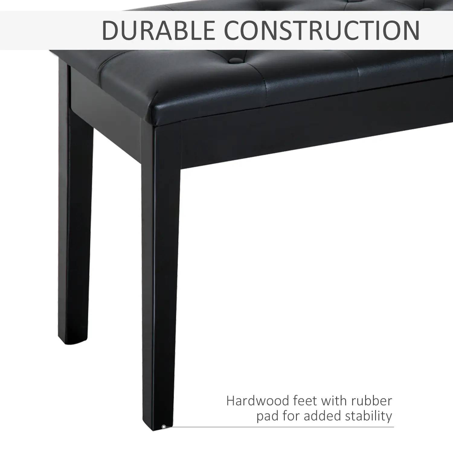 Faux Leather Storage Piano Stool 76 x 36 x 50cm - Black - 6