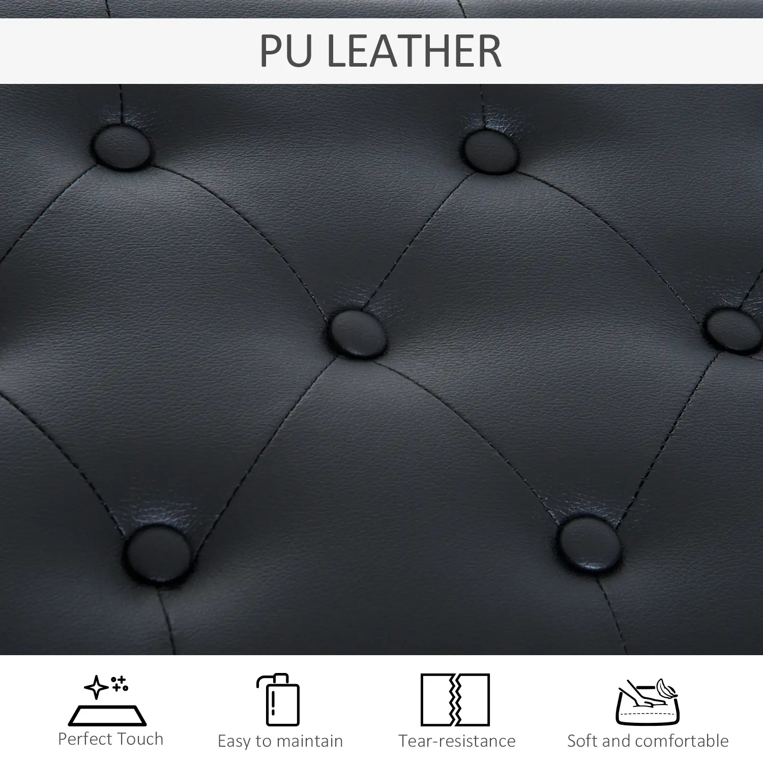 Faux Leather Storage Piano Stool 76 x 36 x 50cm - Black - 7