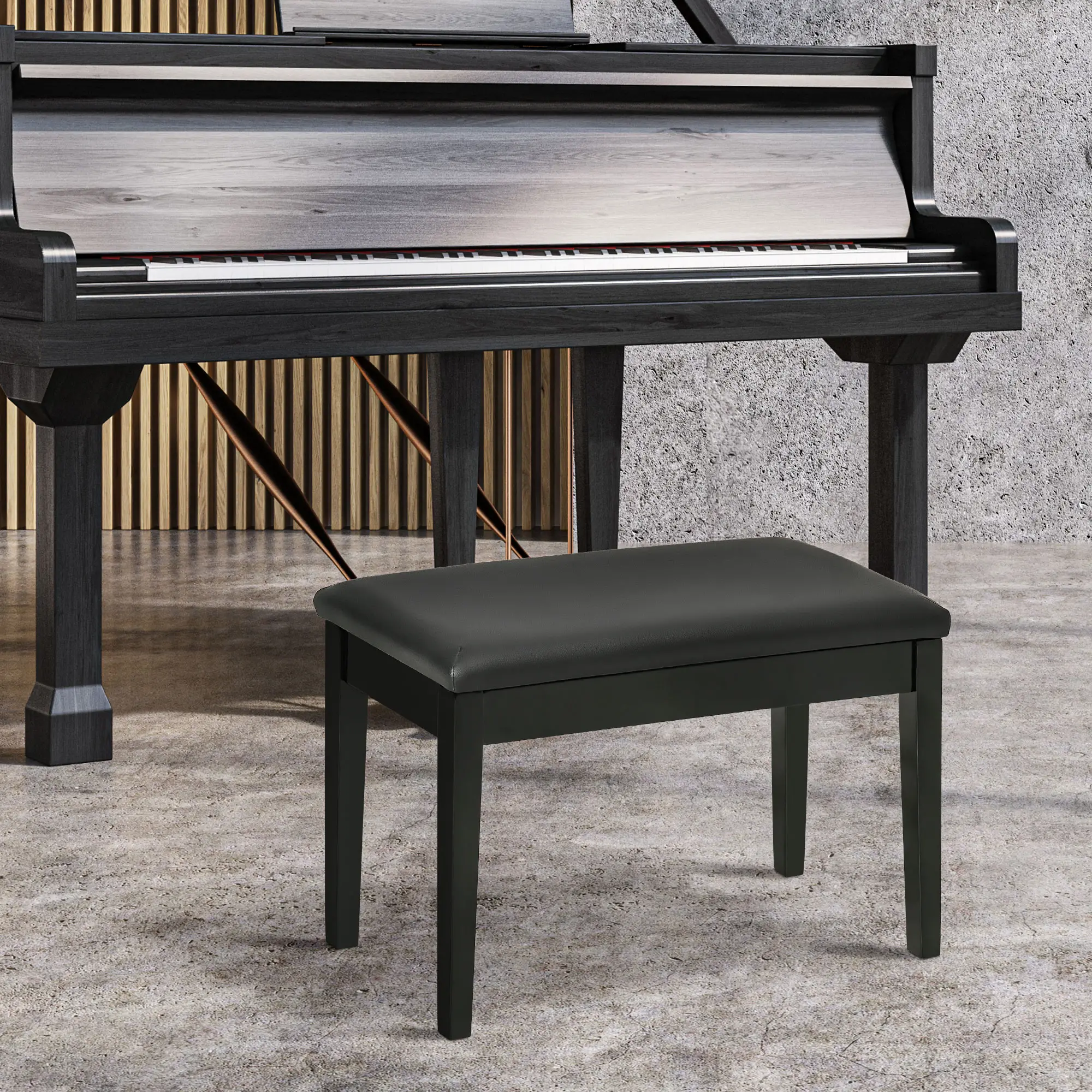 Faux Leather Storage Piano Stool 75 x 35 x 49cm, Black - Black - 2