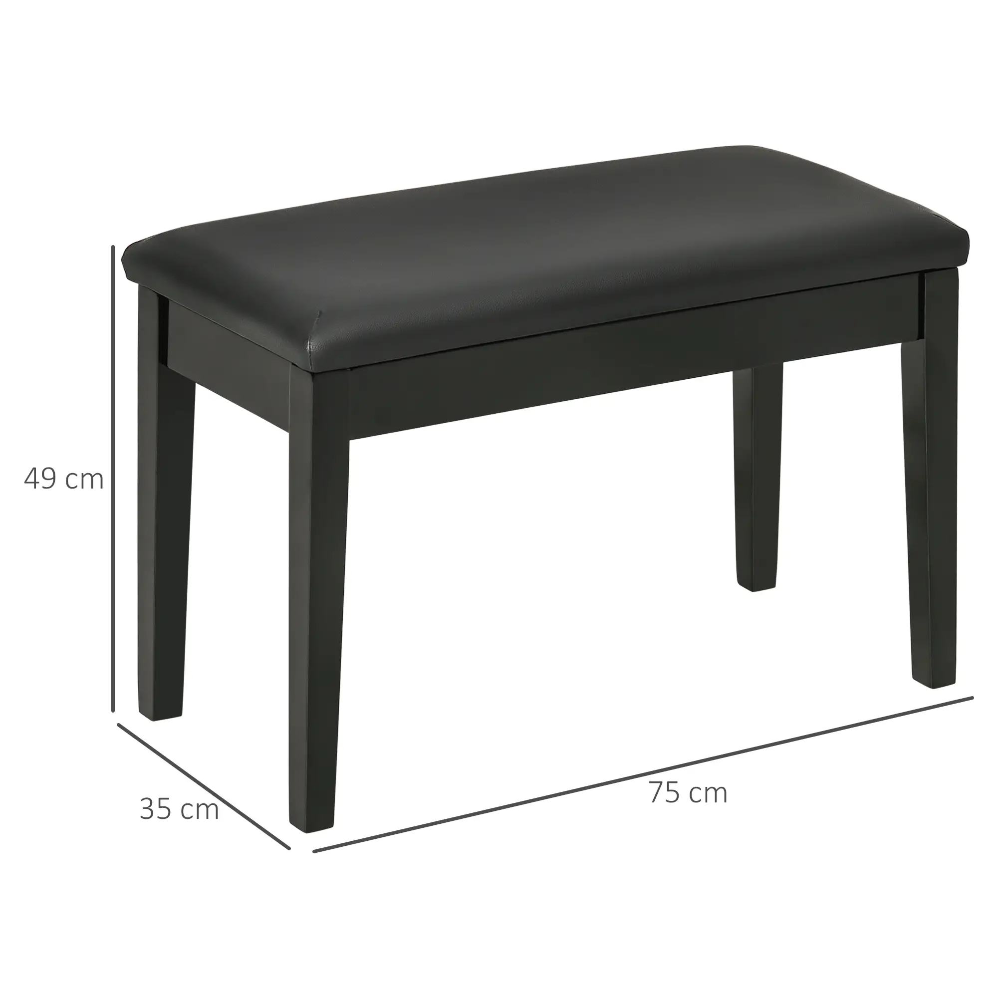 Faux Leather Storage Piano Stool 75 x 35 x 49cm, Black - Black - 3