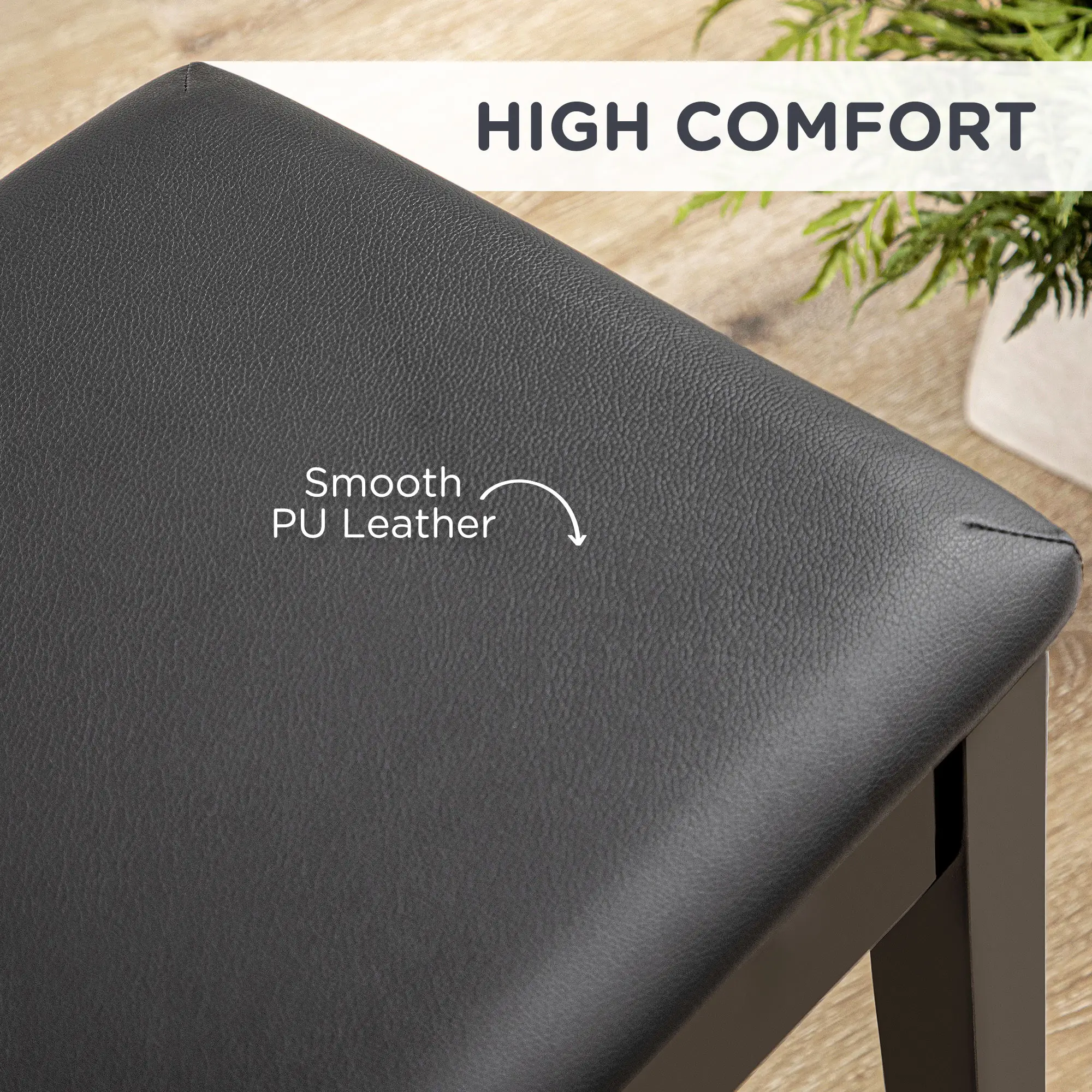 Faux Leather Storage Piano Stool 75 x 35 x 49cm, Black - Black - 4