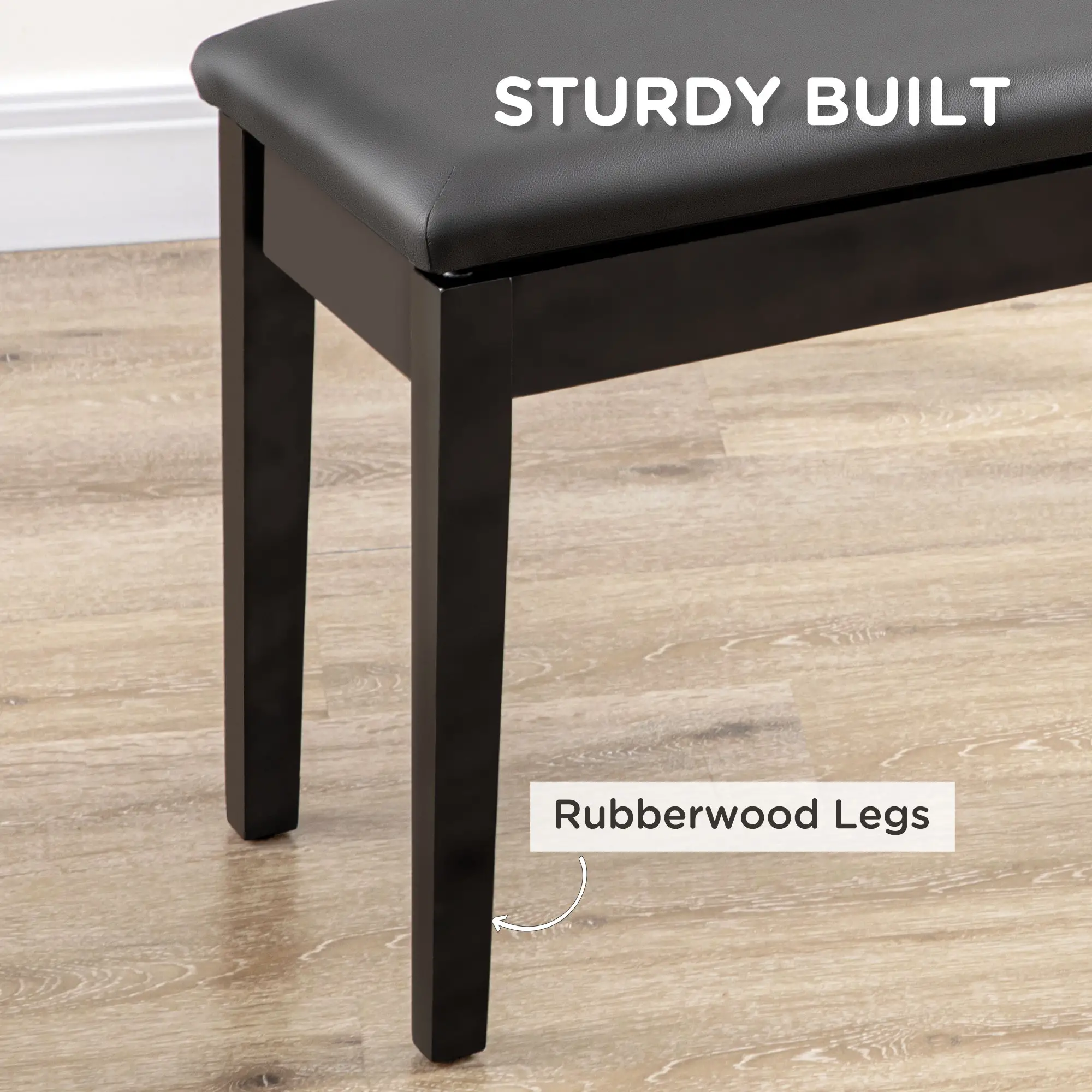 Faux Leather Storage Piano Stool 75 x 35 x 49cm, Black - Black - 5
