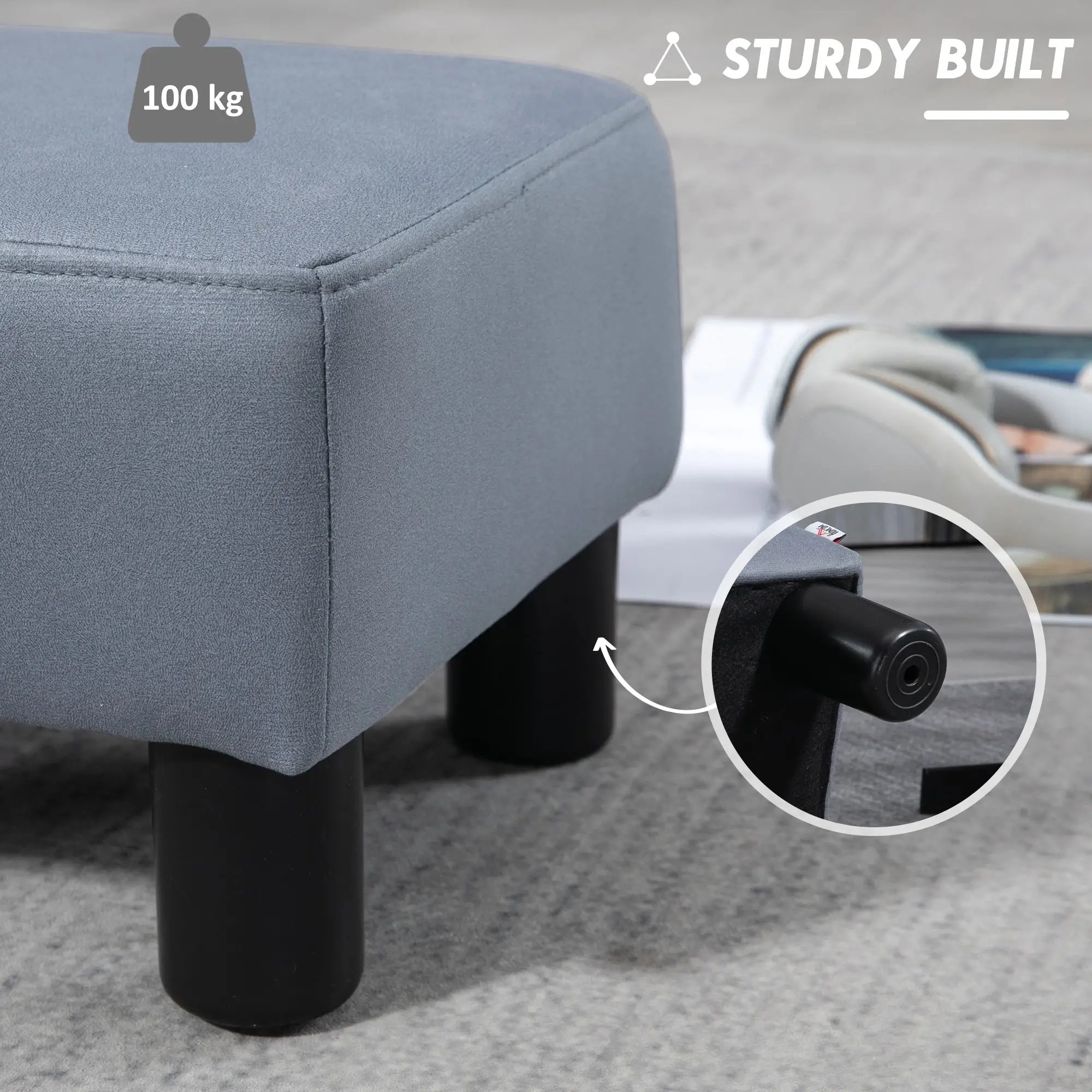 Footstool 40 x 30 x 24cm, Grey - Grey - 5