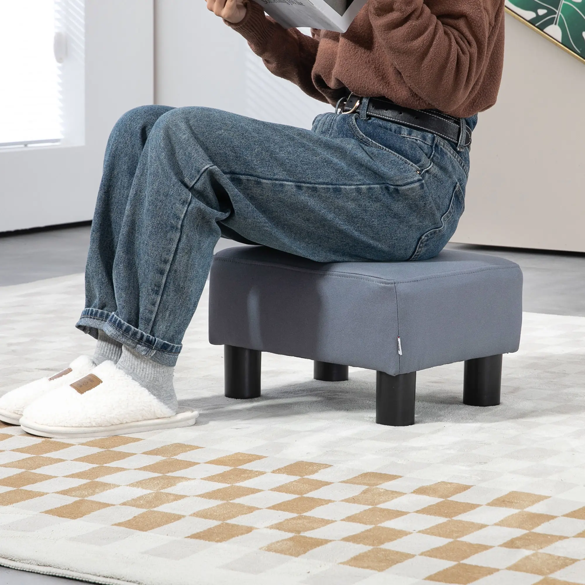 Footstool 40 x 30 x 24cm, Grey - Grey - 7
