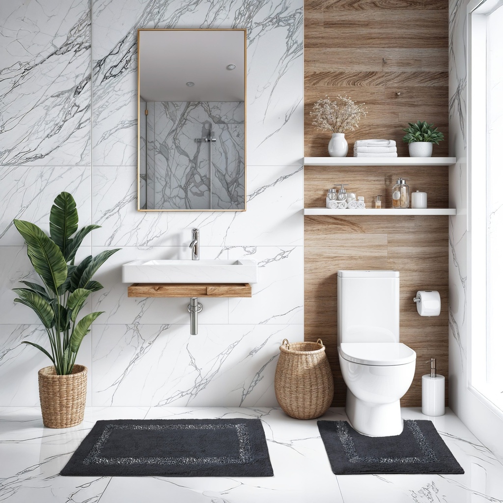 Thebes Collection - Sparkle Trim 2 Piece Bathroom Set - Black - Photo 3