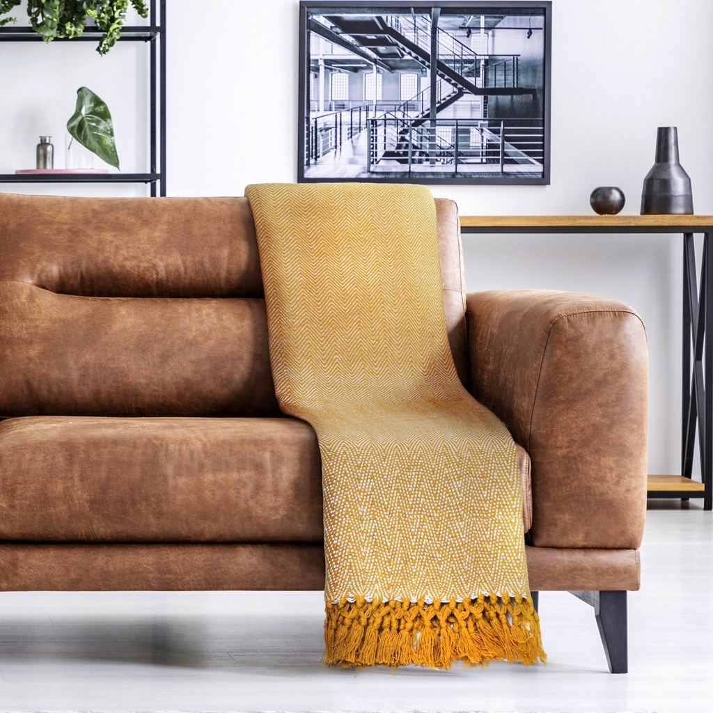 Hartley Recycled Cotton Throw in Ochre - Image 7