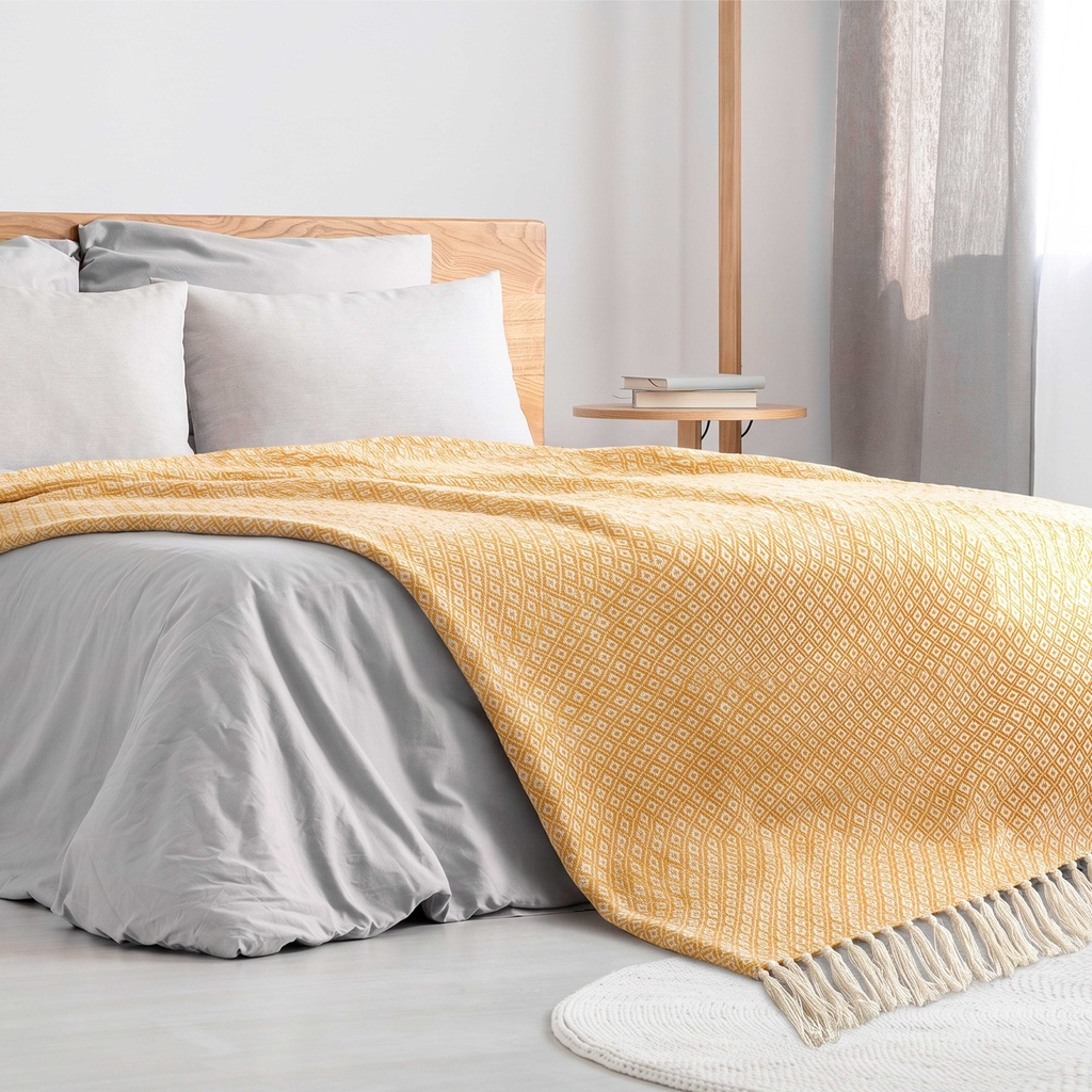 Stockholm Recycled Cotton Throw in Ochre - Image 4