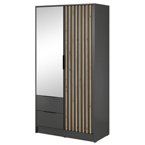 [HFP-001-2268] INSTALLATION SERVICE FOR PHANTOM FURNITURE Nelly 2D Wardrobe – Graphite/Artisan Oak 105 cm With Mirror - No