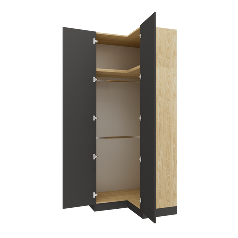 [HFP-001-2648] SLEEP VARIA Corner Wardrobe 97.4 x 97.4 cm with Shelf and Hanging Rails – Oiled Oak / Graphite