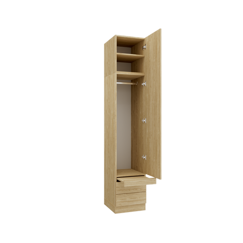 INSTALLATION SERVICE FOR PHANTOM FURNITURE SLEEP VARIA 1D Wardrobe 45 cm with Shelves, Hanging Rail, Drawers & Pull-Out Table – Oiled Oak / Oiled Oak