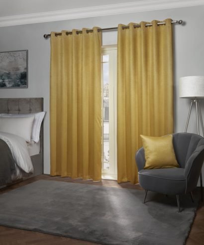 Metro Collection – Thermal Blackout Eyelet Curtains in Ochre (W 46 x Drop 54" (116 x 137cm))