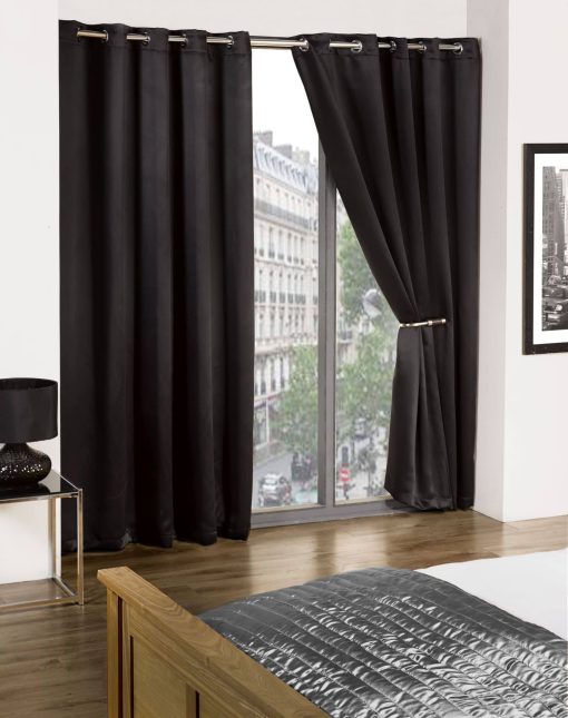 Essential Blackout Collection – Woven Blackout Eyelet Curtains in Black (W 46 x Drop 54" (116 x 137cm))