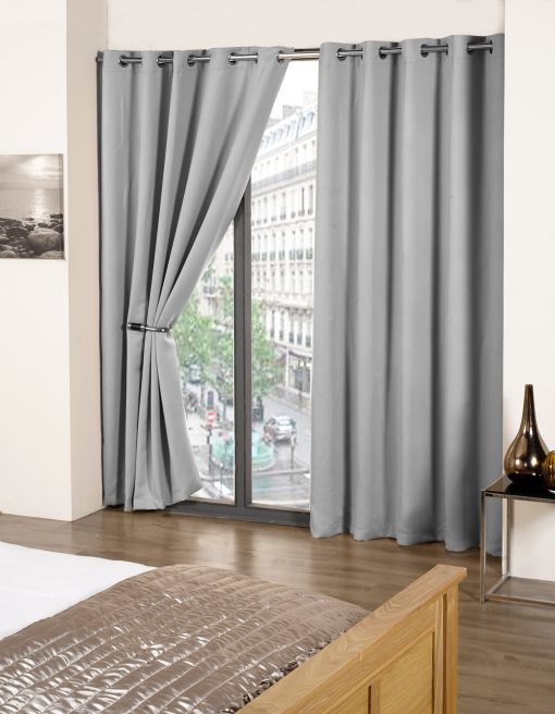 Essential Blackout Collection – Woven Blackout Eyelet Curtains in Grey (W 46 x Drop 54" (116 x 137cm))