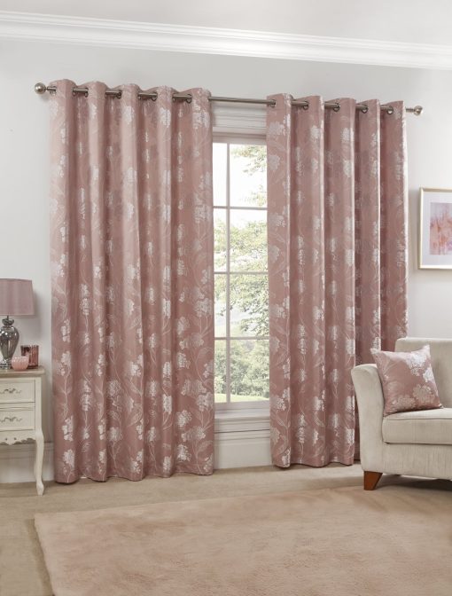 English Garden – Lined Eyelet Jacquard Curtains in Blush Pink (W 46 x Drop 54" (116 x 137cm))