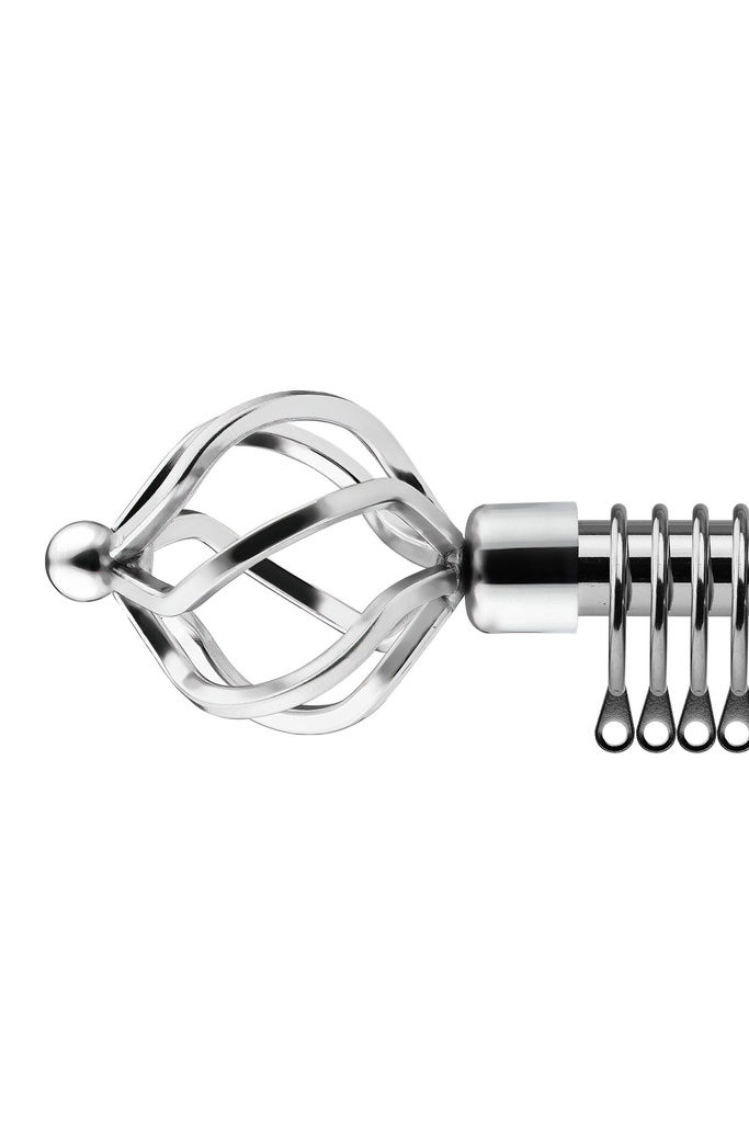 [BIRR120CHR] Cage - Extendable Curtain Pole in Chrome (with rings) (120-210cm)