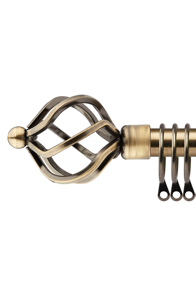 [BIRR120BRA] Cage - Extendable Curtain Pole in Antique Brass (with rings) (120-210cm)