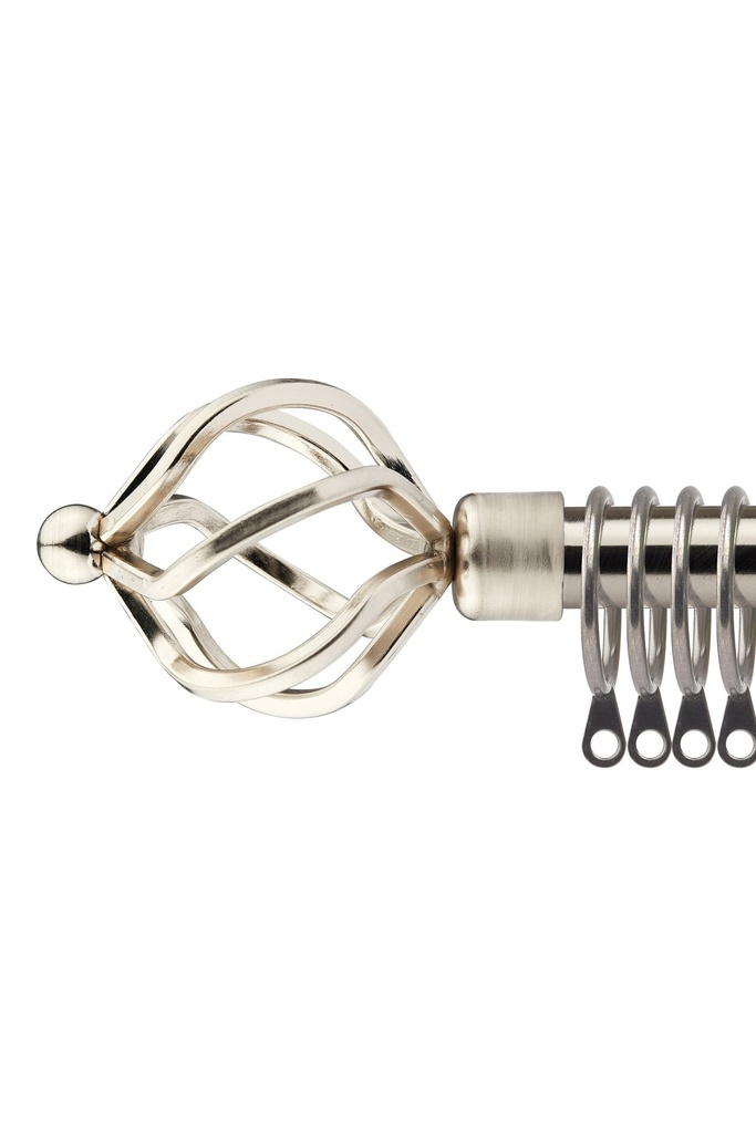 [BIRR120BSIL] Cage - Extendable Curtain Pole in Brushed Silver (with rings) (120-210cm)