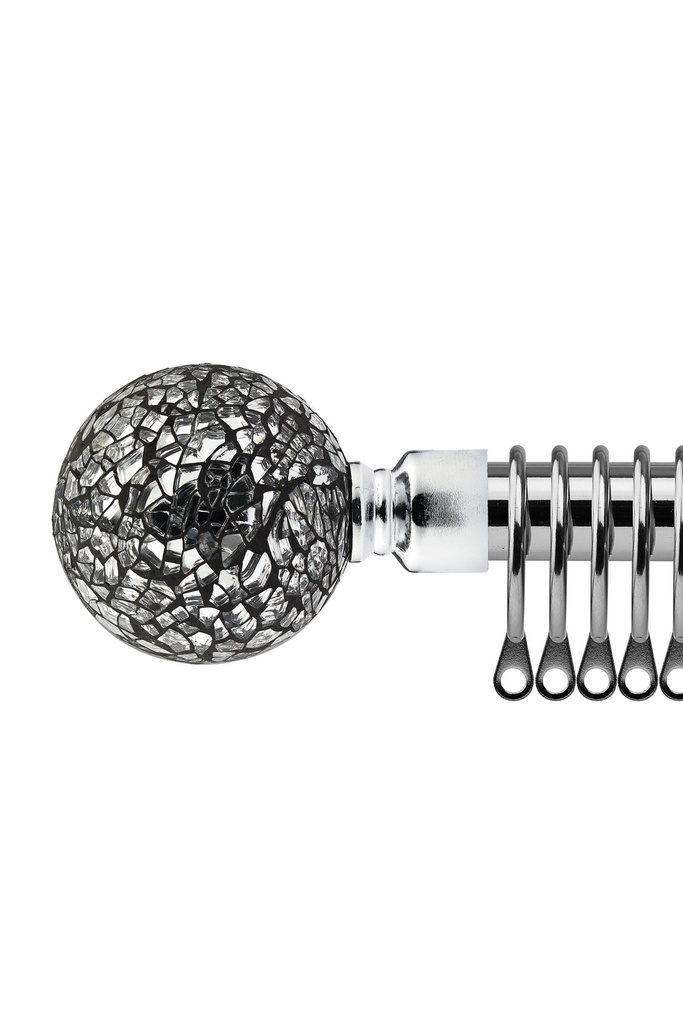 [CUTR120CHR] Mirrored - Extendable Curtain Pole in Chrome (With rings) (120-210cm)