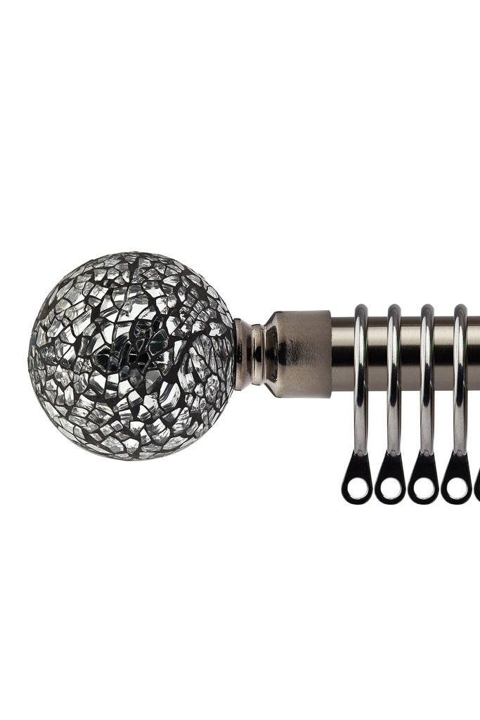 [CUTR120BSK] Mirrored - Extendable Curtain Pole in Black Silk (With rings) (120-210cm)