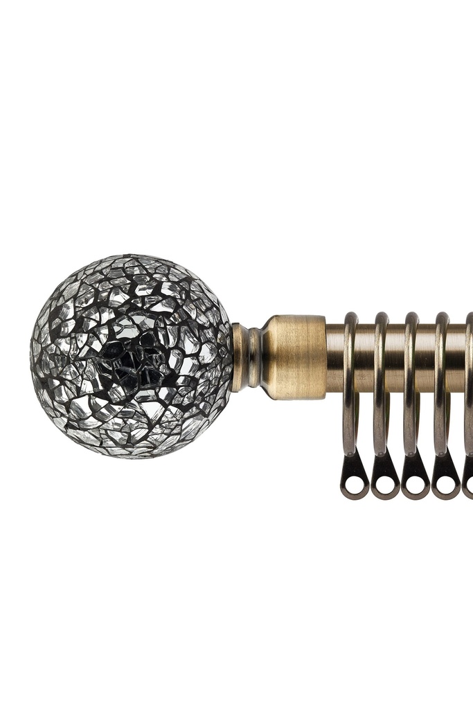 [CUTR120BRA] Mirrored - Extendable Curtain Pole in Antique Brass (With rings) (120-210cm)