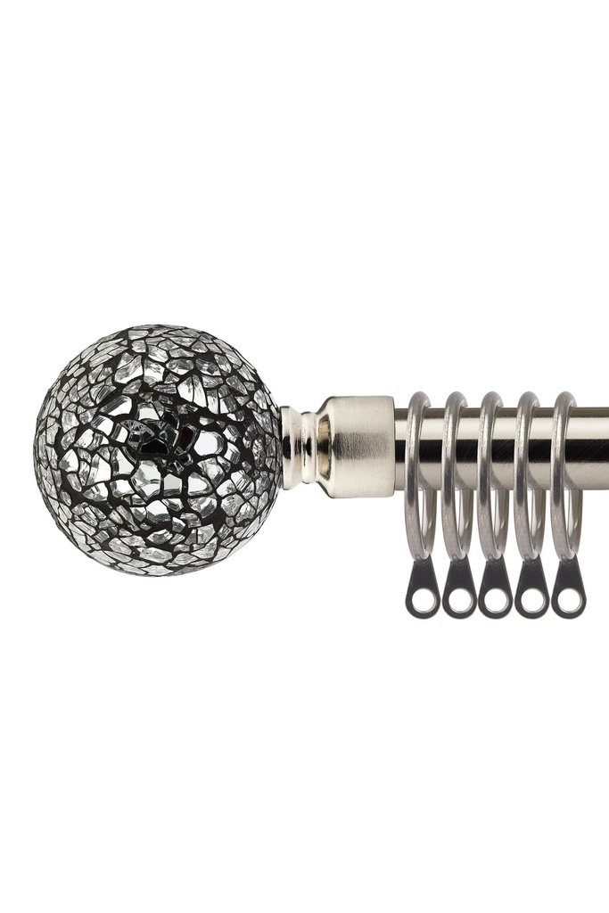[CUTR120BSIL] Mirrored - Extendable Curtain Pole in Brushed Silver (With rings) (120-210cm)