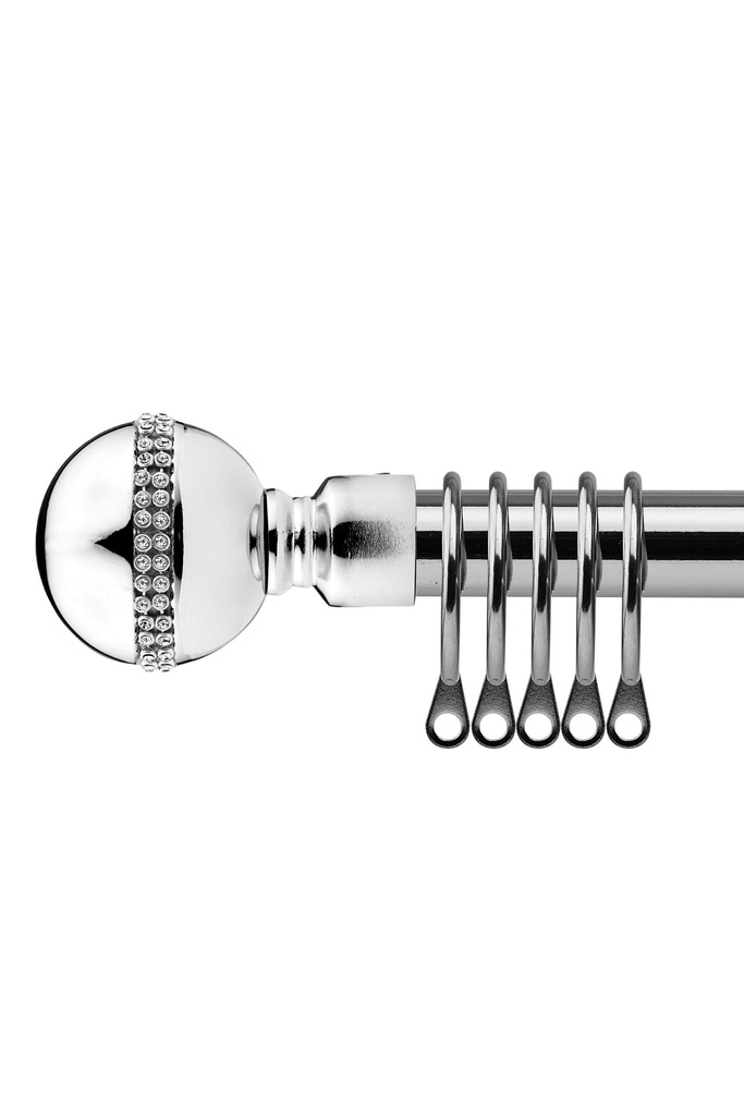 [BLIR120CHR] Bejeweled - Extendable Curtain Pole in Chrome (With Rings) (120-210cm)