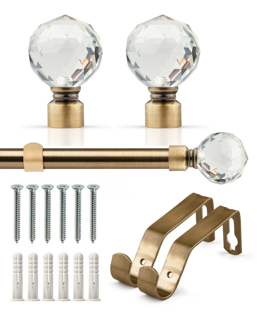 [CRYP120BRA] Cristalla - Extendable Curtain Pole in Antique Brass (120-210cm)