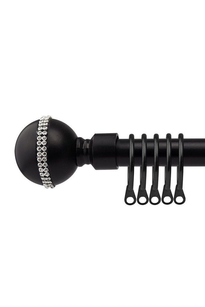 [BLIR120MAT] Bejeweled - Extendable Curtain Pole in Matt Black (With Rings) (120-210cm)