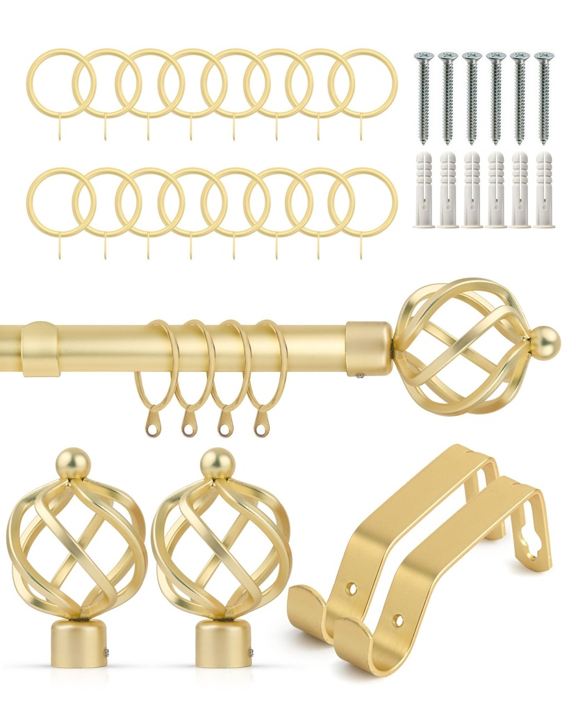 [BIRR120MGD] Cage - Extendable Curtain Pole in Gold (with rings) (120-210cm)