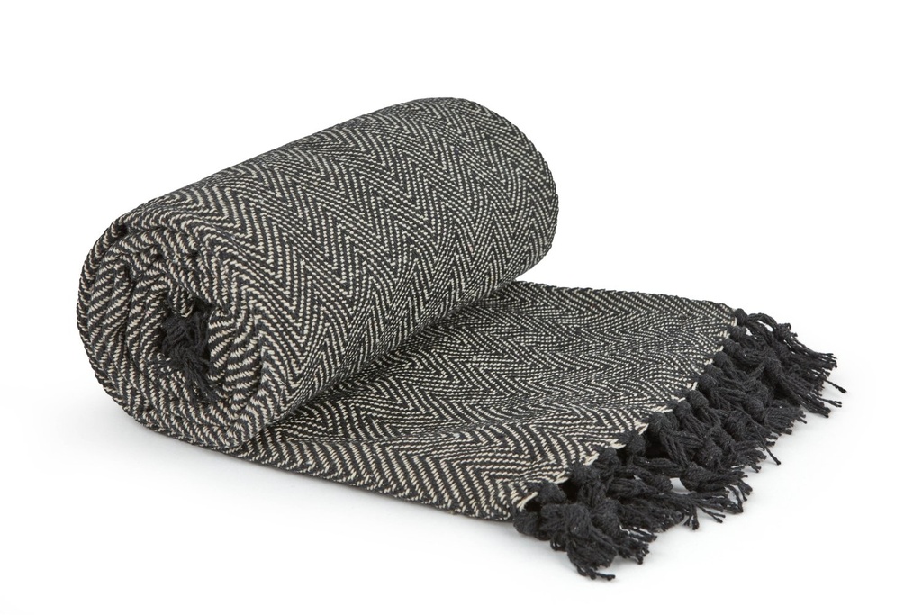 [HER5060BLK] Hartley Recycled Cotton Throw in Black (50x60" (127x152cm))
