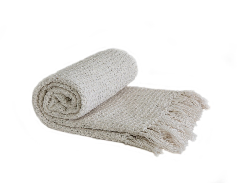 [HONE5060IVR] Waffle Recycled Cotton Throw in Ivory (50x60" (127x152cm))