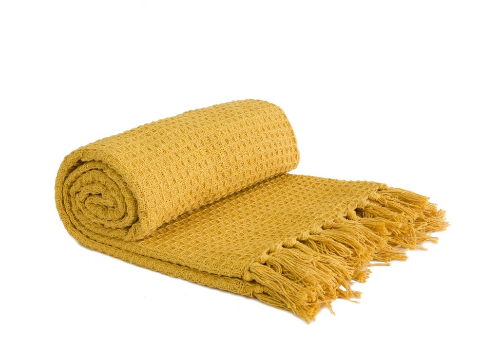 [HONE5060OCH] Waffle Recycled Cotton Throw in Ochre (50x60" (127x152cm))