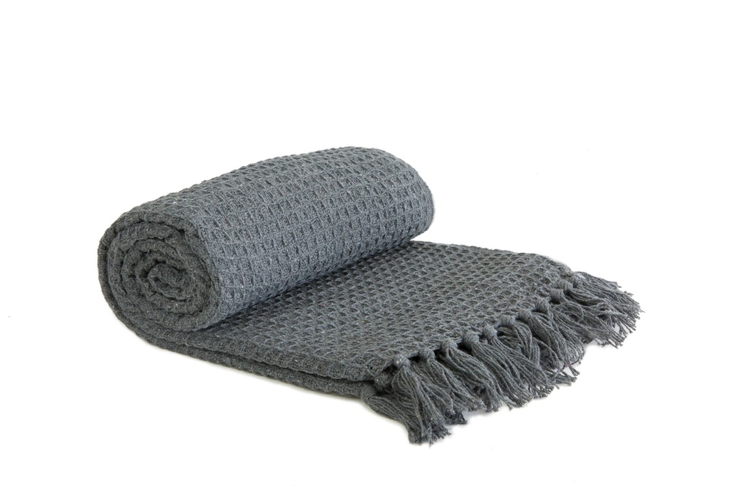 [HONE5060CHA] Waffle Recycled Cotton Throw in Charcoal (50x60" (127x152cm))