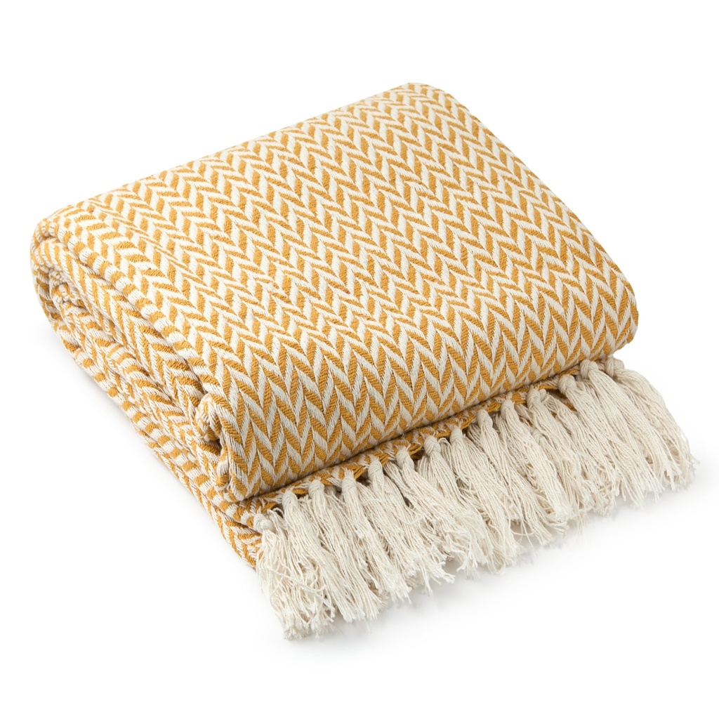 [CHE5060OCH] Chevron - Recycled Cotton Throw in Ochre (50x60" (127x152cm))