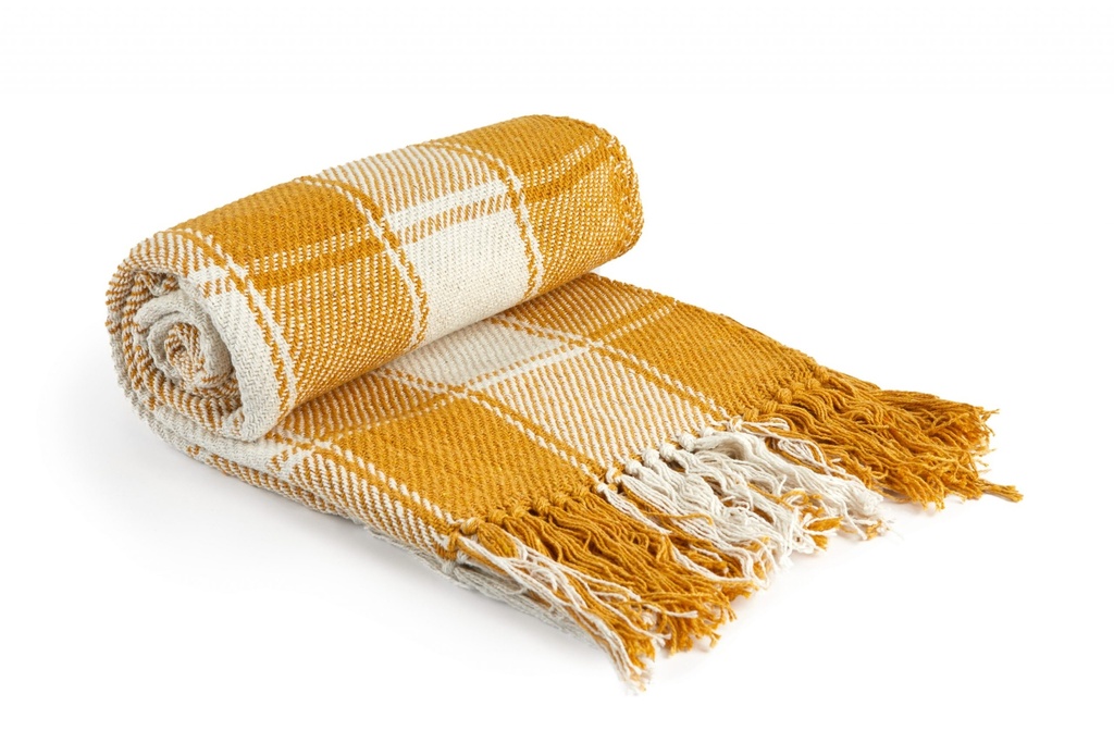 [FRI5060OCH] Comfy Check - Recycled Cotton Throw in Ochre (50x60" (127x152cm))
