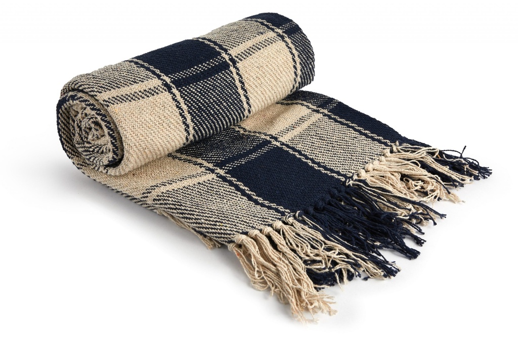 [FRI5060NVY] Comfy Check - Recycled Cotton Throw in Navy Blue (50x60" (127x152cm))