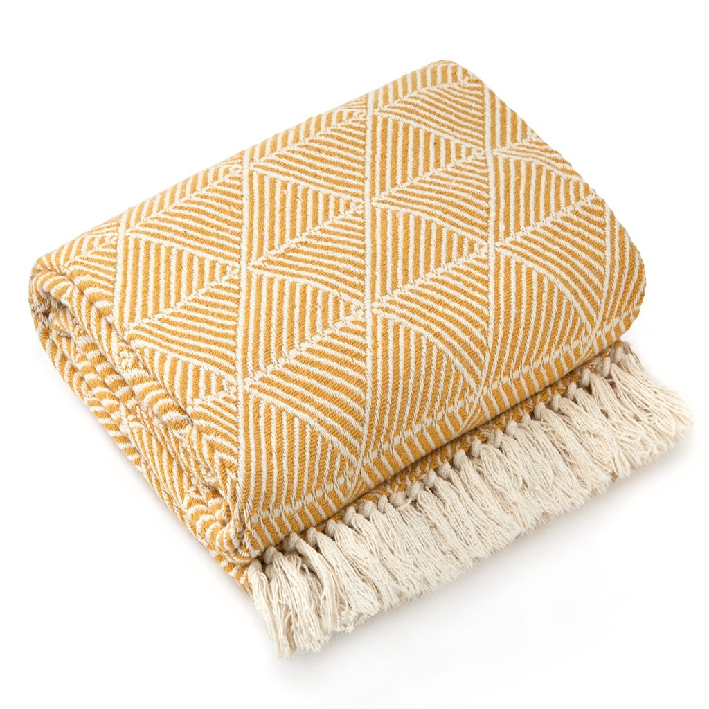 [ZAH5060OCH] Geo Diamond - Recycled Cotton Throw in Ochre (50x60" (127x152cm))