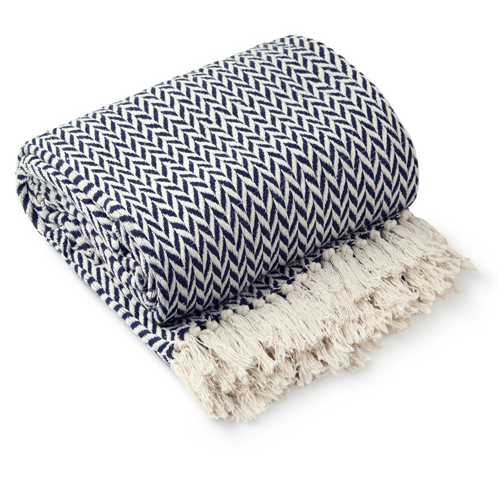 [CHE5060NVY] Chevron - Recycled Cotton Throw in Navy (50x60" (127x152cm))
