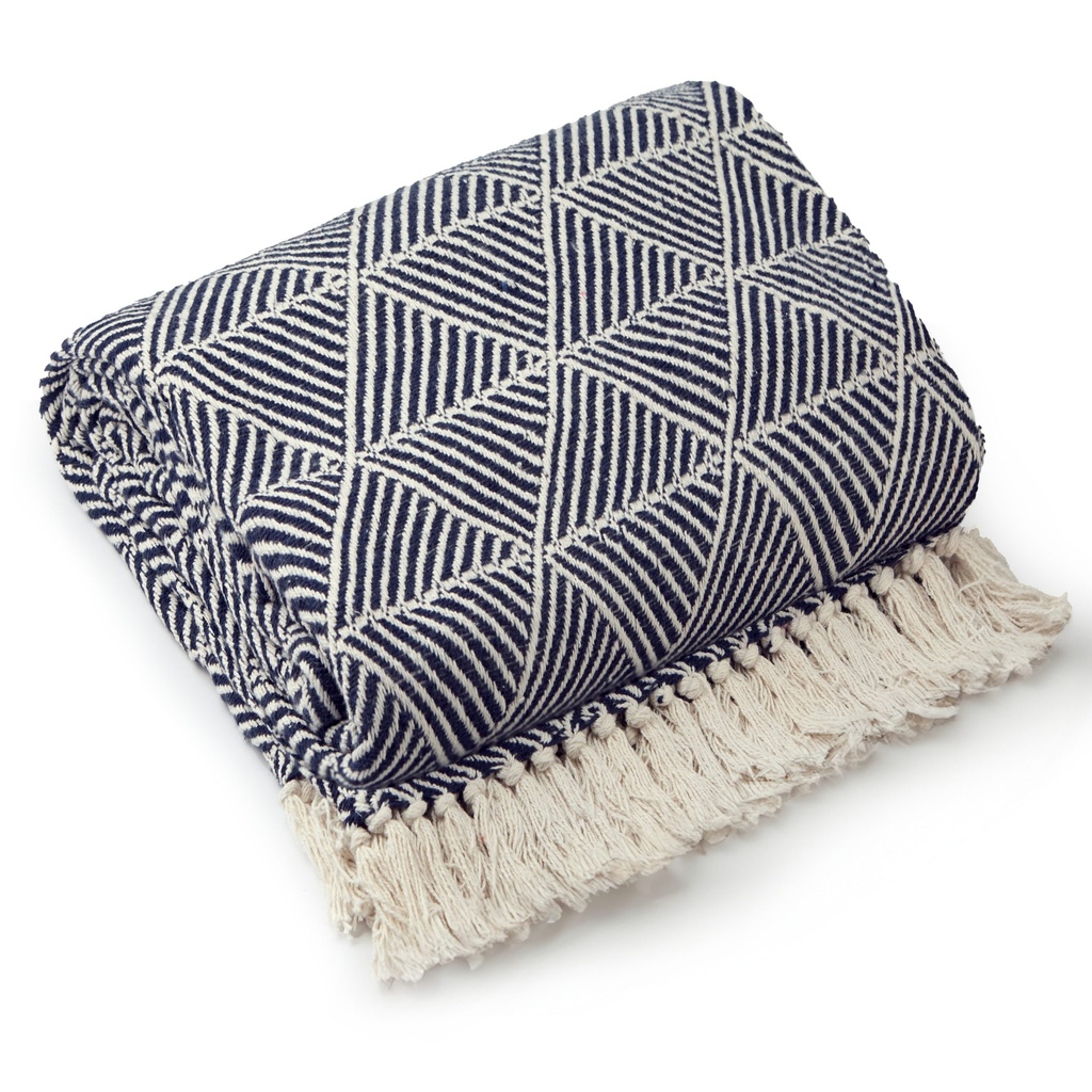 [ZAH5060NVY] Geo Diamond - Recycled Cotton Throw in Navy (50x60" (127x152cm))