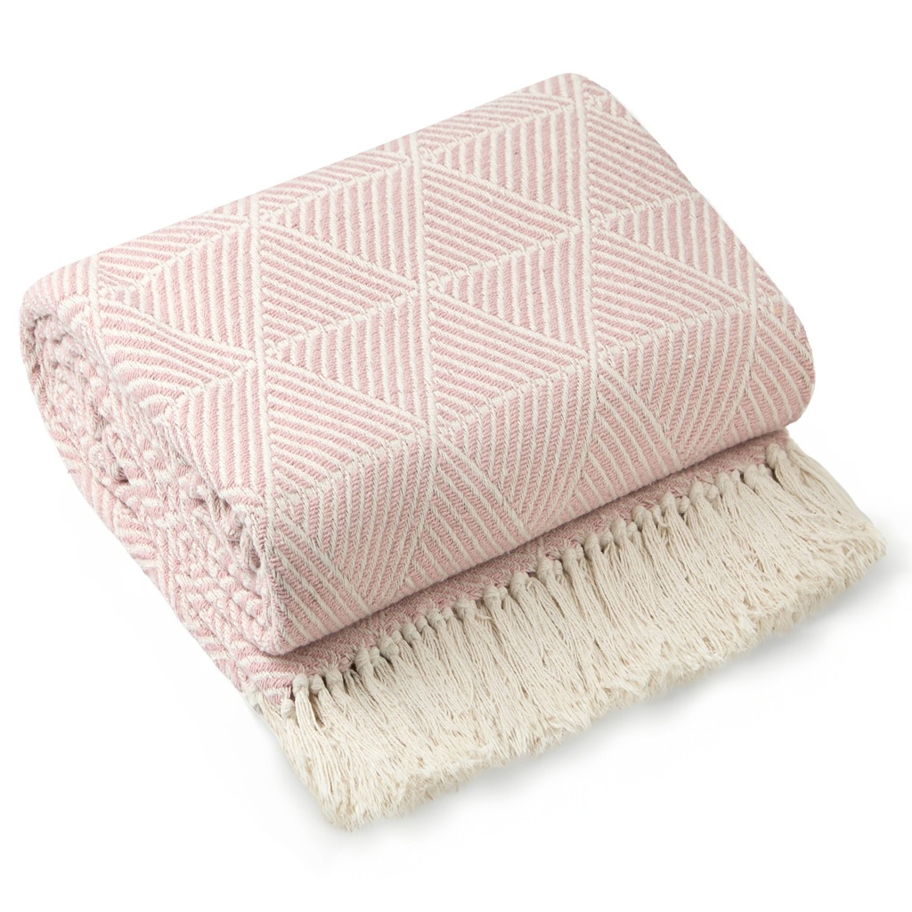 [ZAH5060BLS] Geo Diamond - Recycled Cotton Throw in Blush (50x60" (127x152cm))