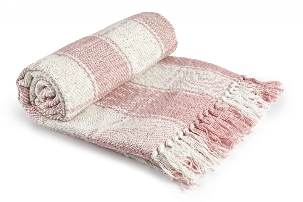 [FRI5060BLUS] Comfy Check - Recycled Cotton Throw in Blush Pink (50x60" (127x152cm))