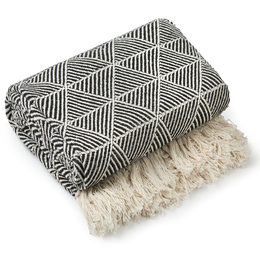 [ZAH5060BLK] Geo Diamond - Recycled Cotton Throw in Black (50x60" (127x152cm))